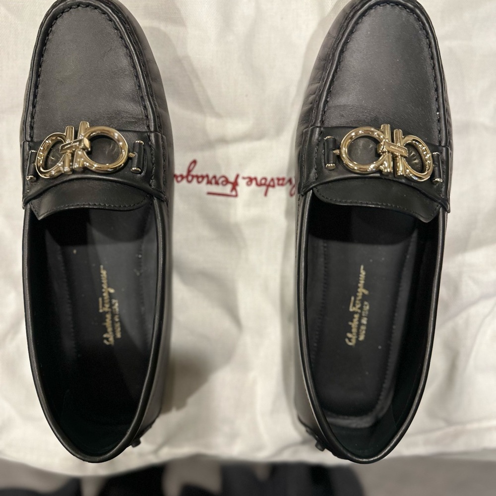 Salvatore Ferragamo Black Loafers with Gold Accent - Picture 2 of 4